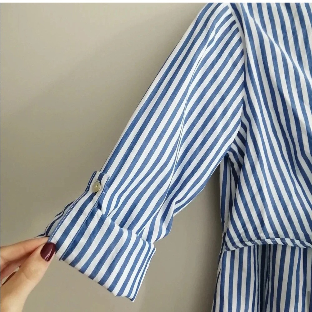 Seraphine Blue and White Striped Maternity/Nursing Shirt Dress - Picture 6 of 15